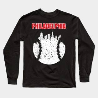 Vintage Philadelphia Cityscape Baseball Retro Long Sleeve T-Shirt